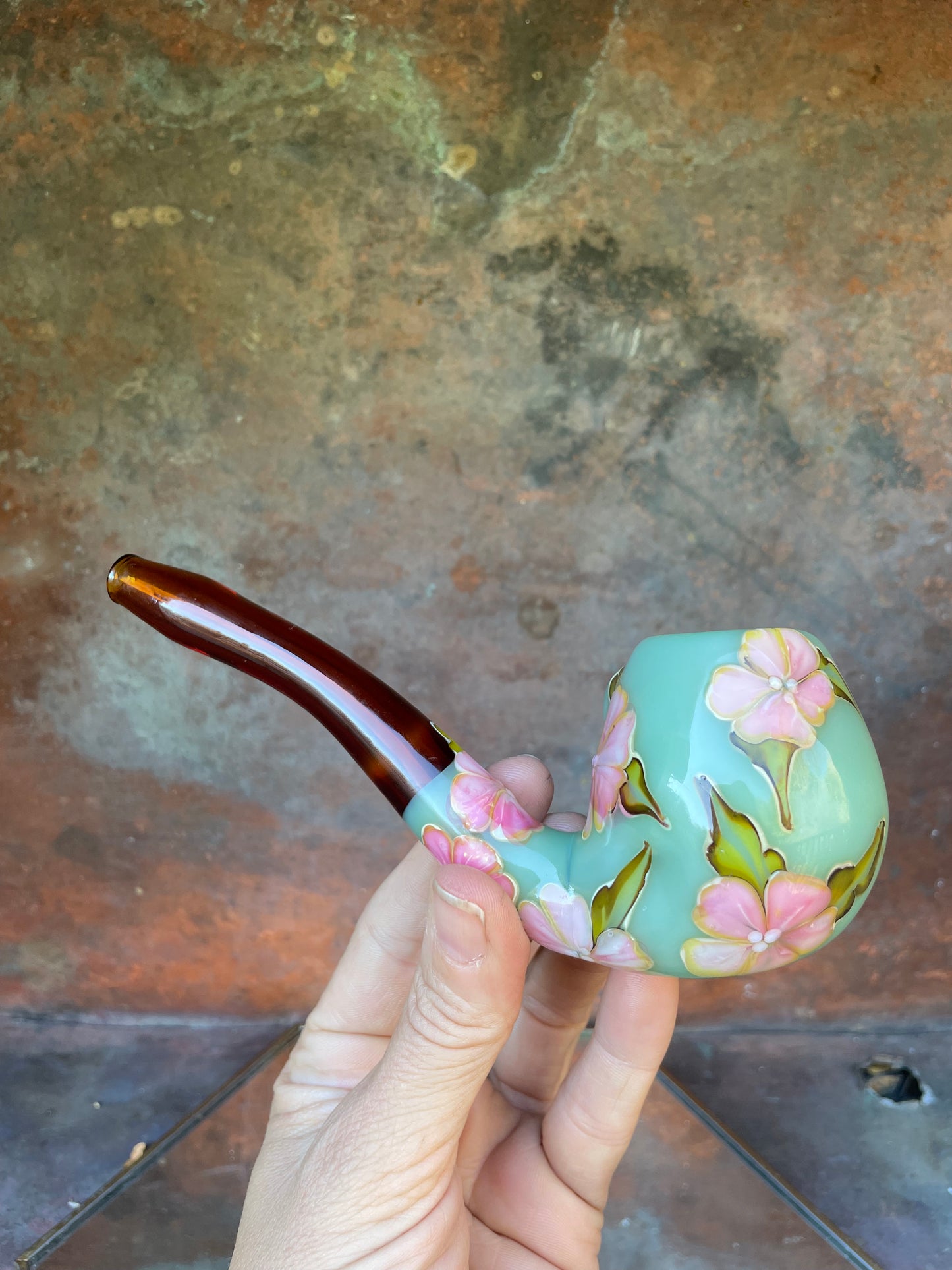 Vintage floral glass sherlock pipe